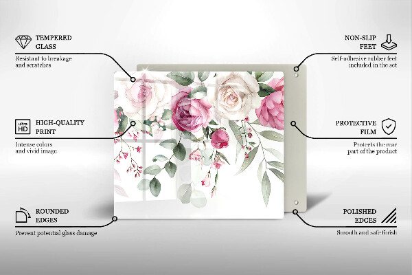 Tagliere in vetro Rose dell'acquerello