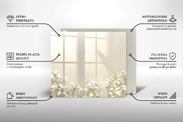 Tagliere in vetro Fiori boho in gesso