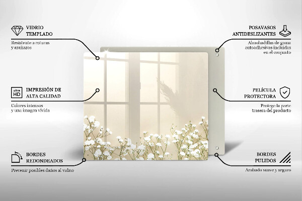 Tagliere in vetro Fiori boho in gesso