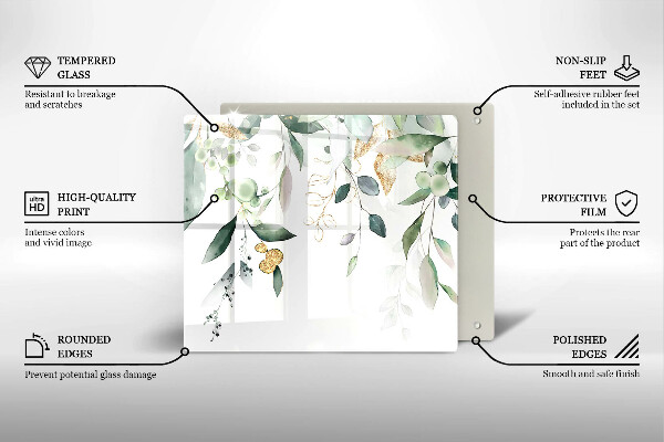 Tagliere in vetro Foglie ad acquerello