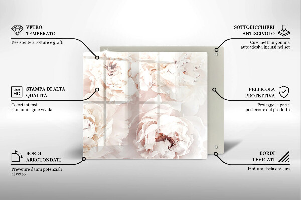 Tagliere in vetro Peonie pastello