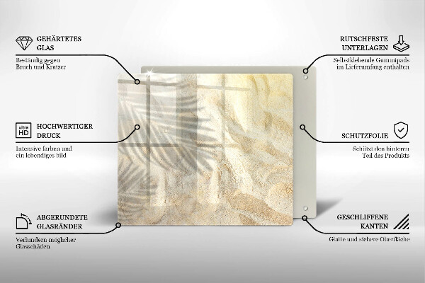 Tagliere in vetro Foglie di palma e sabbia