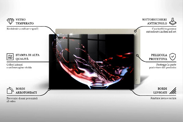 Tagliere in vetro temperato Un bicchiere di vino rosso