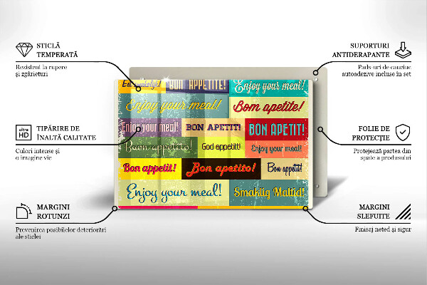 Tagliere in vetro temperato Sottotitoli Buon appetito lingue