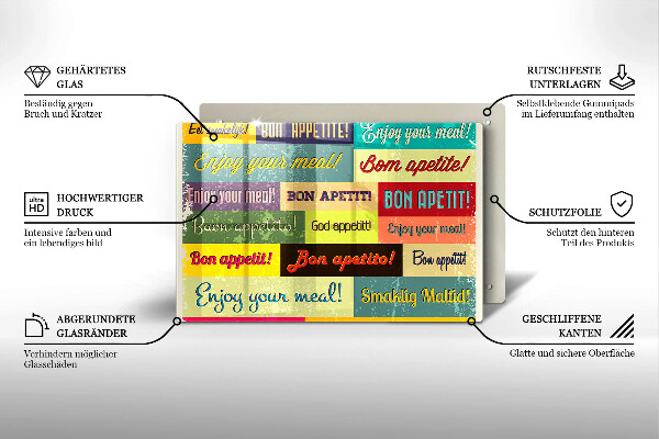Tagliere in vetro temperato Sottotitoli Buon appetito lingue