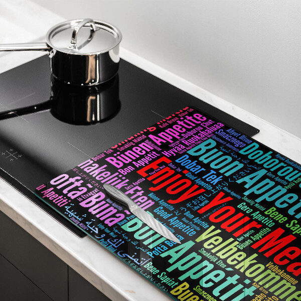 Tagliere in vetro temperato Sottotitoli Buon appetito lingue