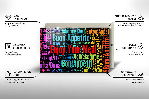 Tagliere in vetro temperato Sottotitoli Buon appetito lingue