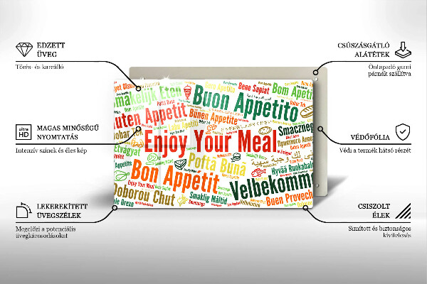 Tagliere in vetro temperato Sottotitoli Buon appetito lingue