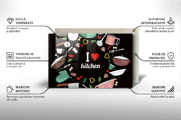 Tagliere in vetro temperato Illustrazione Amo la cucina