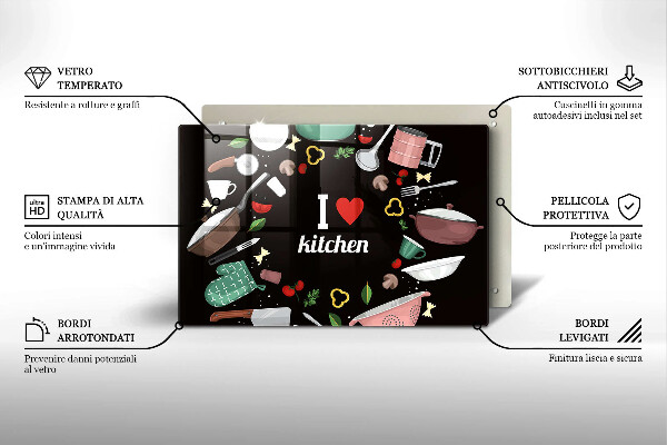 Tagliere in vetro temperato Illustrazione Amo la cucina