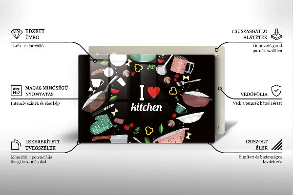 Tagliere in vetro temperato Illustrazione Amo la cucina