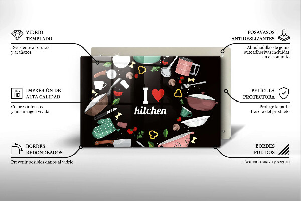 Tagliere in vetro temperato Illustrazione Amo la cucina