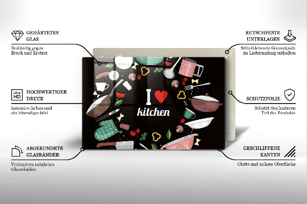 Tagliere in vetro temperato Illustrazione Amo la cucina