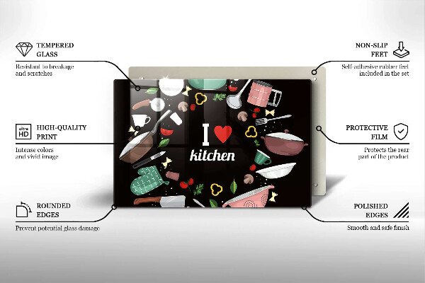 Tagliere in vetro temperato Illustrazione Amo la cucina