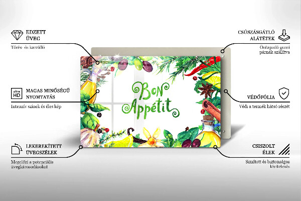 Tagliere in vetro temperato Iscrizione Bon appetit