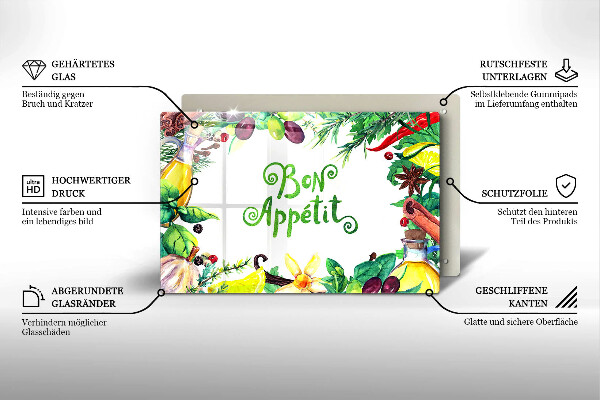Tagliere in vetro temperato Iscrizione Bon appetit