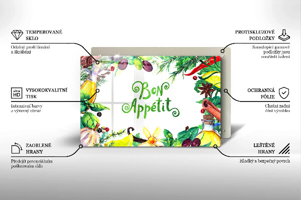 Tagliere in vetro temperato Iscrizione Bon appetit