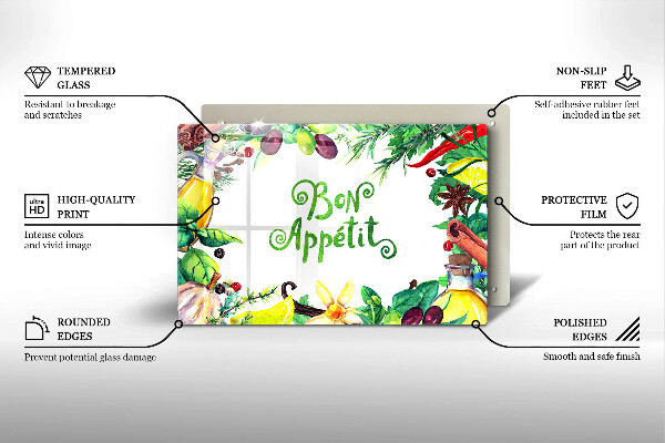 Tagliere in vetro temperato Iscrizione Bon appetit