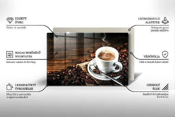 Tagliere in vetro Tazza e chicchi di caffè