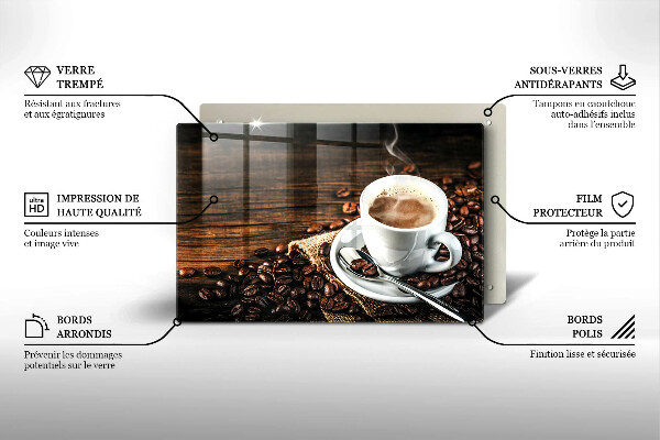 Tagliere in vetro Tazza e chicchi di caffè