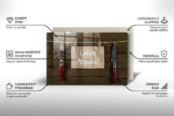 Tagliere in vetro temperato Iscrizione Guten Appetit su tavole di legno