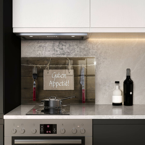 Tagliere in vetro temperato Iscrizione Guten Appetit su tavole di legno