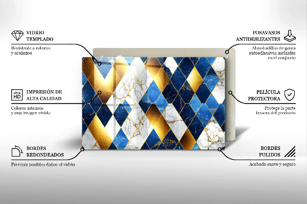 Tagliere in vetro Rombi di marmo dorato