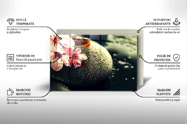 Tagliere in vetro Fiori pietre zen