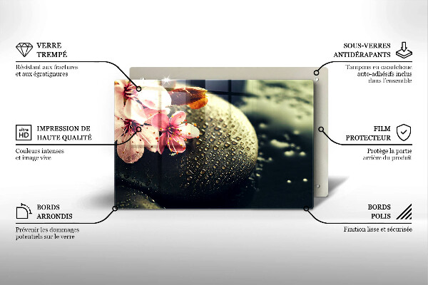 Tagliere in vetro Fiori pietre zen