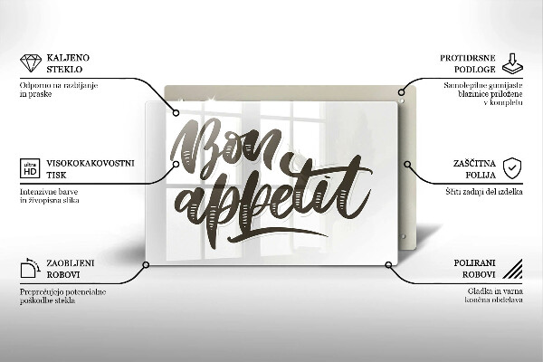Tagliere in vetro Iscrizione Bon appetit