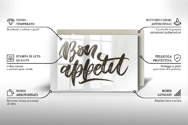Tagliere in vetro Iscrizione Bon appetit