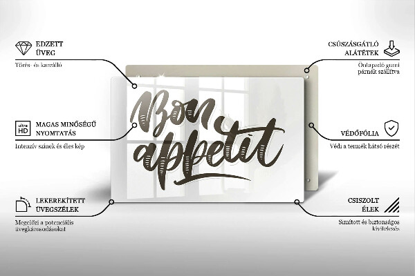 Tagliere in vetro Iscrizione Bon appetit