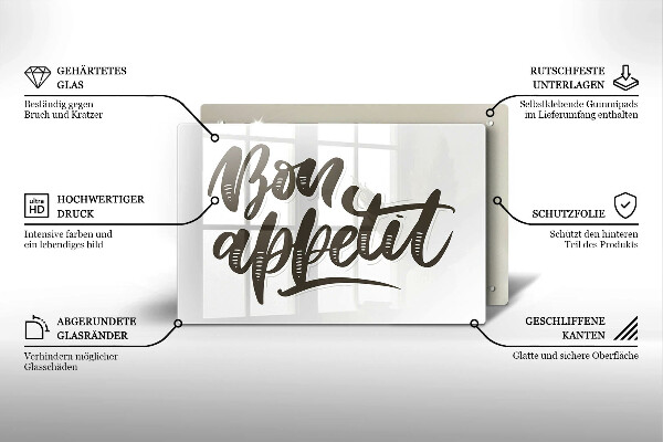Tagliere in vetro Iscrizione Bon appetit
