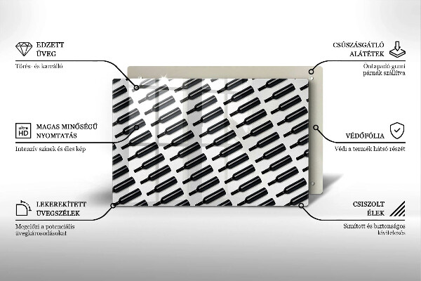 Tagliere in vetro Bottiglie di vino nere