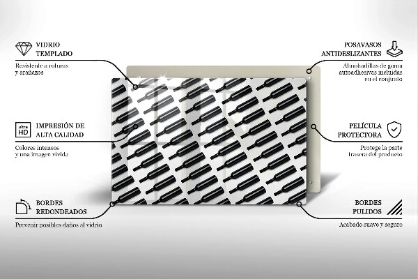 Tagliere in vetro Bottiglie di vino nere