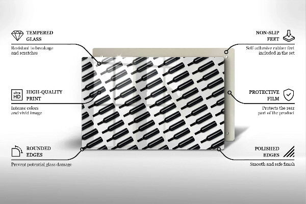 Tagliere in vetro Bottiglie di vino nere