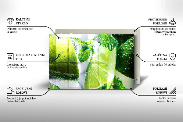 Tagliere in vetro Acqua con lime e ghiaccio