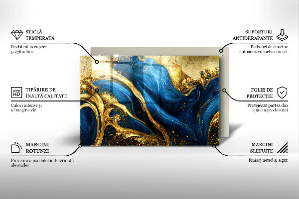 Tagliere in vetro Marmo blu e oro