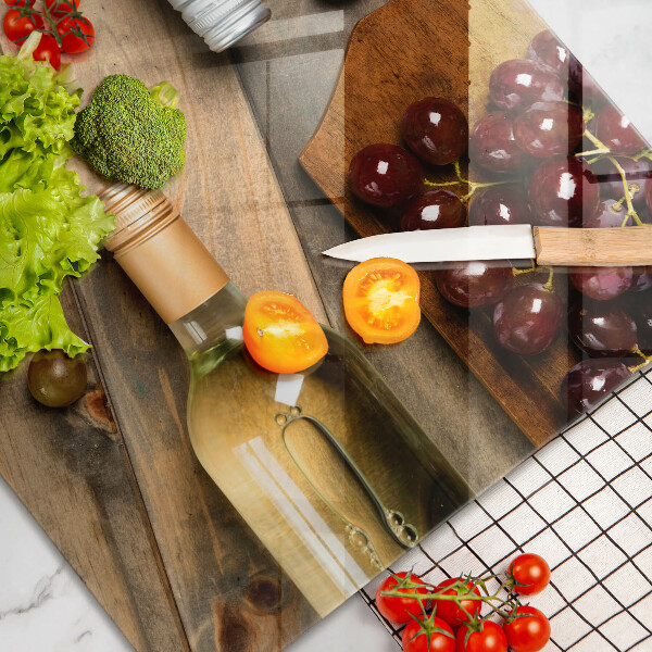 Tagliere in vetro Bottiglie di vino e uva