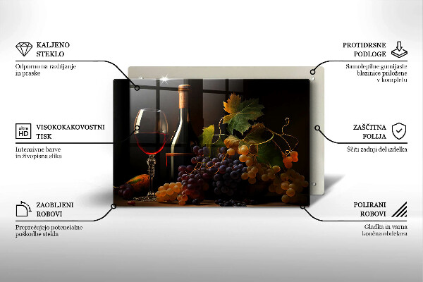 Tagliere in vetro Bicchiere di vino e uva