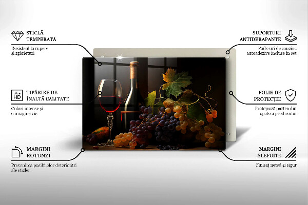 Tagliere in vetro Bicchiere di vino e uva