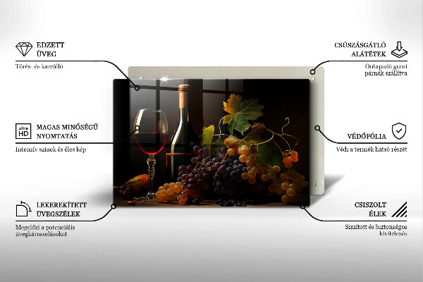 Tagliere in vetro Bicchiere di vino e uva