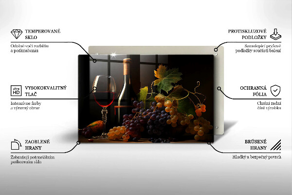 Tagliere in vetro Bicchiere di vino e uva