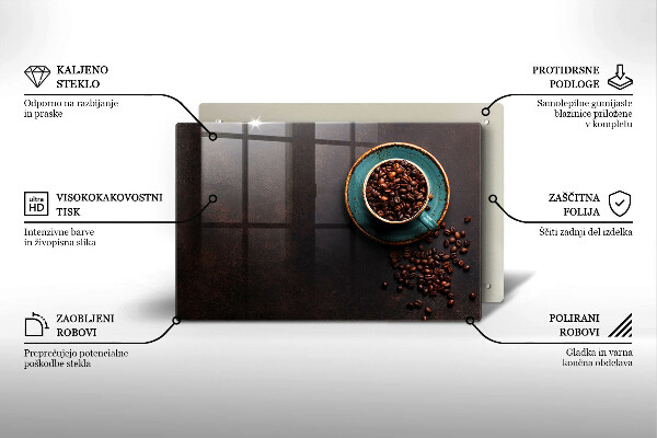 Tagliere in vetro Una tazza di chicchi di caffè