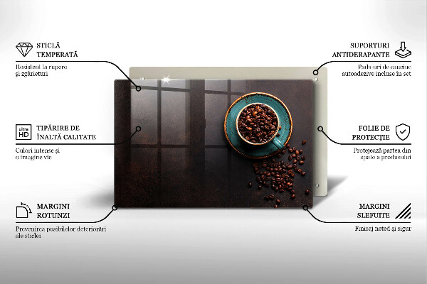 Tagliere in vetro Una tazza di chicchi di caffè