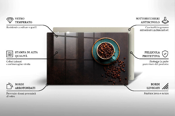 Tagliere in vetro Una tazza di chicchi di caffè