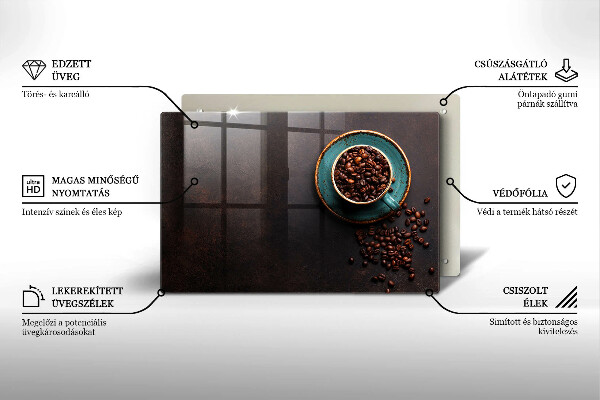 Tagliere in vetro Una tazza di chicchi di caffè