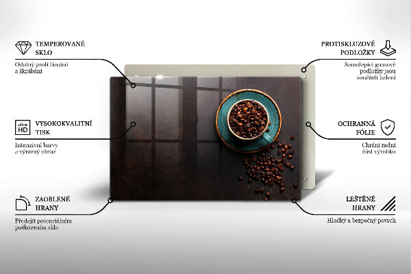 Tagliere in vetro Una tazza di chicchi di caffè