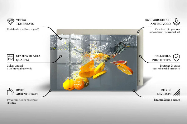 Tagliere in vetro Limoni in acqua