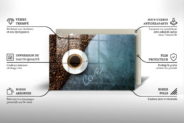 Tagliere in vetro Chicchi e tazza di caffè